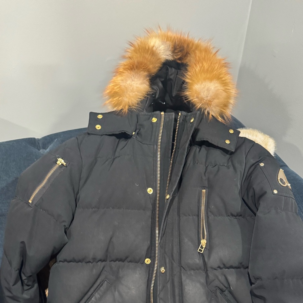 Moose Knuckles Boys Black Puffer Jacket with Fur Trim